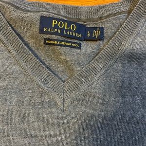 Men’s large polo, Ralph, Lauren, washable Merino wool V-neck sweater